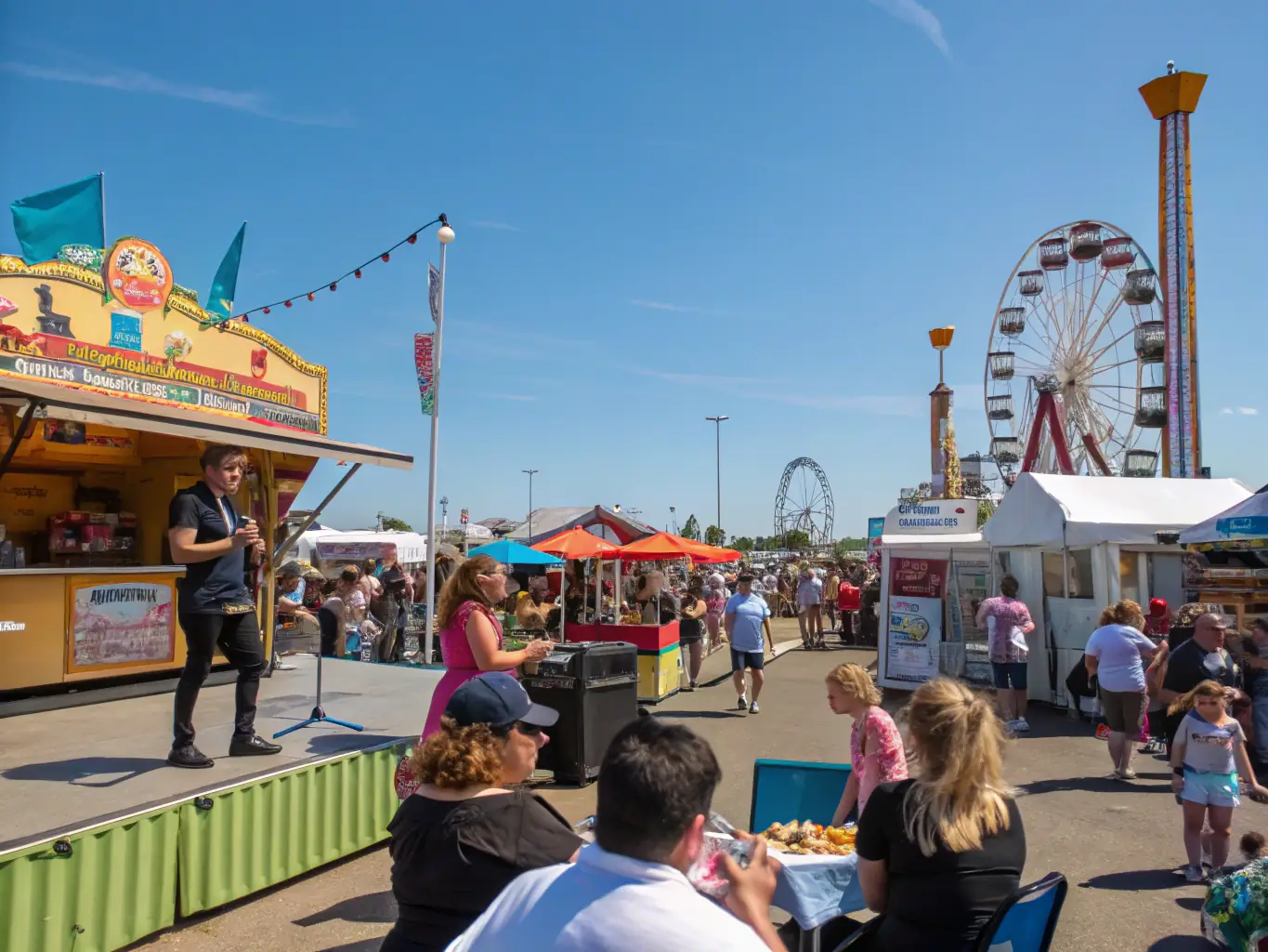 LES GAZELLES members are organizing a fundraising event to support local schools, featuring games, food stalls, and entertainment. The image should capture the excitement and energy of the event, with people of all ages participating and enjoying themselves.